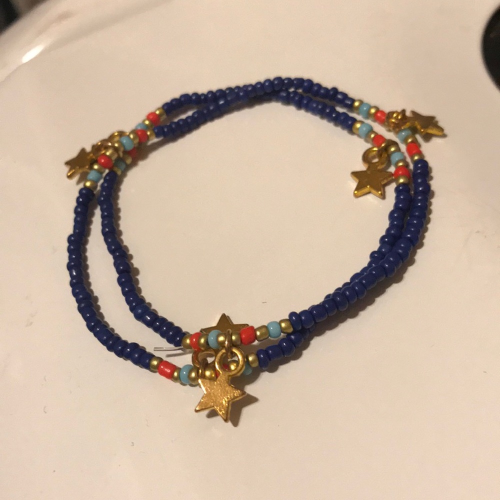Blue and red star charm choker